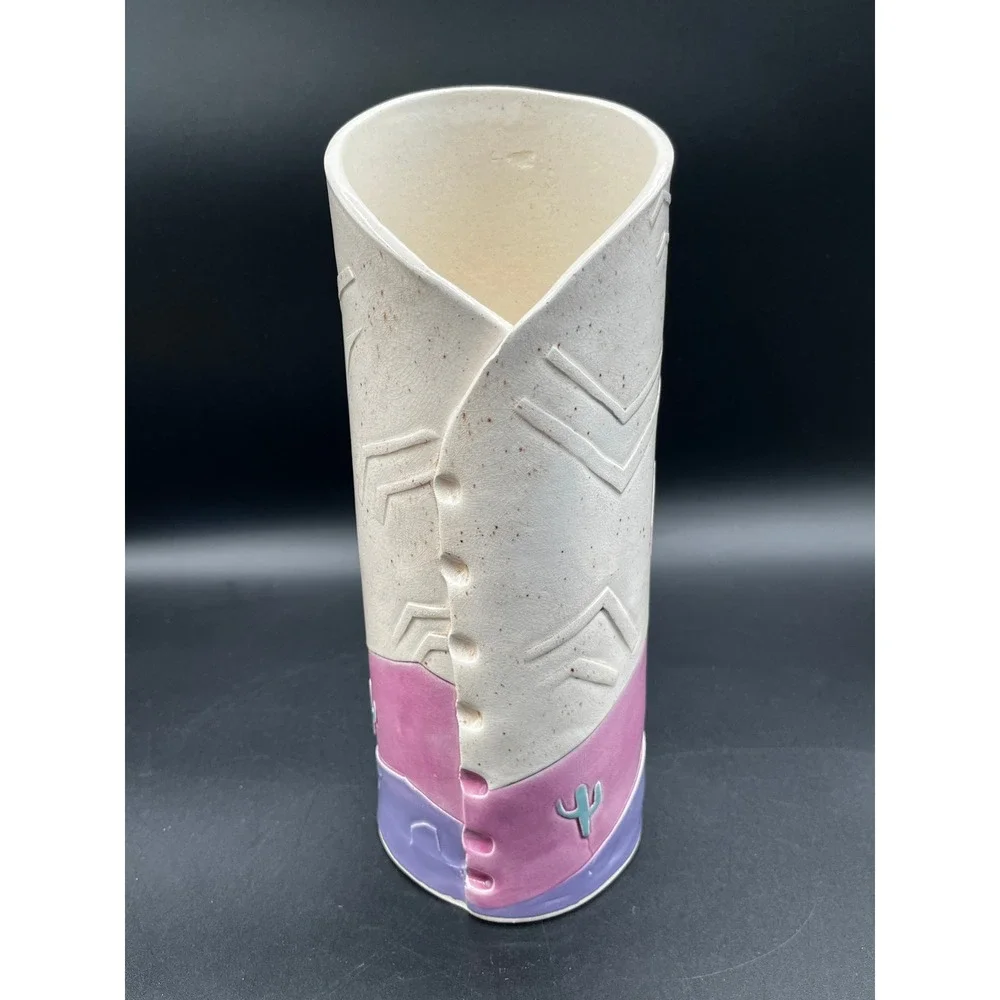1990 Southwestern Studio Pottery Coyote Moon Vase Signed 10.25